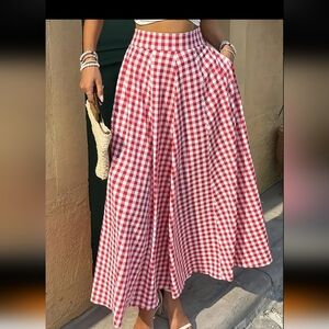 Women's Red Gingham Midi Skirt